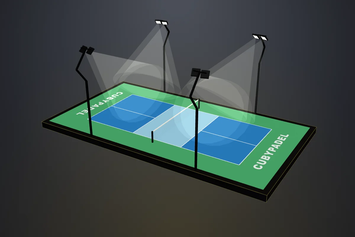 Render 3D de una pista de pickleball CubyPadel