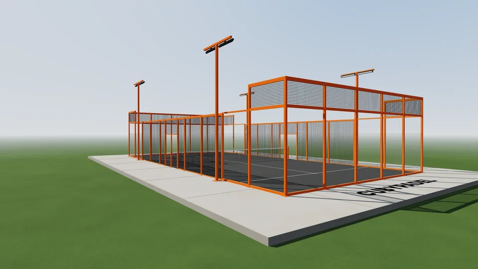 Pista de pádel CubyPadel modelo Kubik (modular), vista desde la esquina